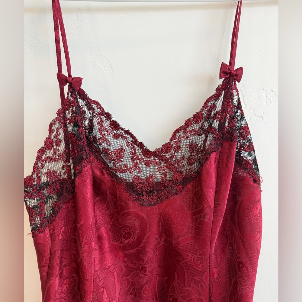 Victoria's Secret Vintage 90’s Burgundy Red Lace Slip Dress - Picture 3 of 11
